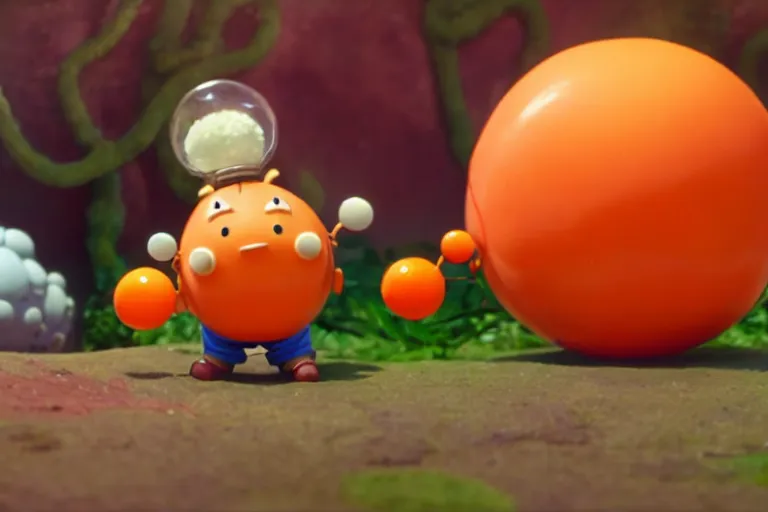 Image similar to still from studio ghibli movie'olimar the happy orange'; 8 k ; very detailed, focused, colorful, antoine pierre mongin, trending on artstation ;