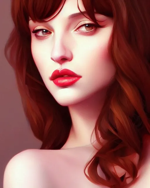 Image similar to a beautiful gina gershon christina hendricks kat dennings andrea ivanova, full lips, by wlop and ilya kuvshinov and artgerm,, gorgeous, stunning, alluring, artstation, deviantart, digital art