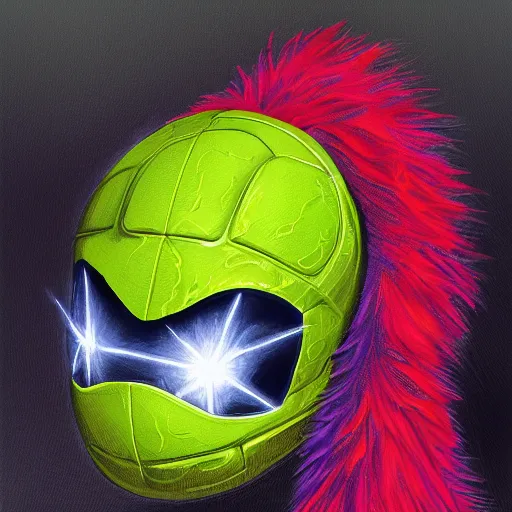 Image similar to a tennis ball monster balaclava, halo on head, bandana ,tennis ball, colorful, digital art, fantasy, magic, trending on artstation, ultra detailed, professional illustration by Basil Gogos