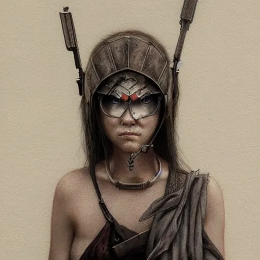 Prompt: a hyperrealistic portrait painting of a beautiful female cyberpunk warrior, by john kenn mortensen, highly detailed,