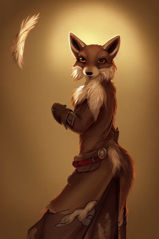 Image similar to an anthropomorphic medieval fox with a fluffy tail, backlighting, trending on artstation, digital art, furry art, trending on furaffinity, fantasy art, by kawacy