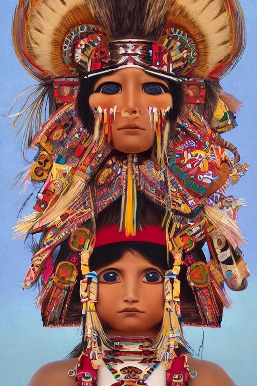 Image similar to A beautiful portrait of Hopi kachina dolls, symmetrical features, cinematic lighting, soft bokeh, fantasy, modern, colourful, highly detailed, digital painting, artstation, deviantart, concept art, sharp focus, illustration, by alphonse mucha