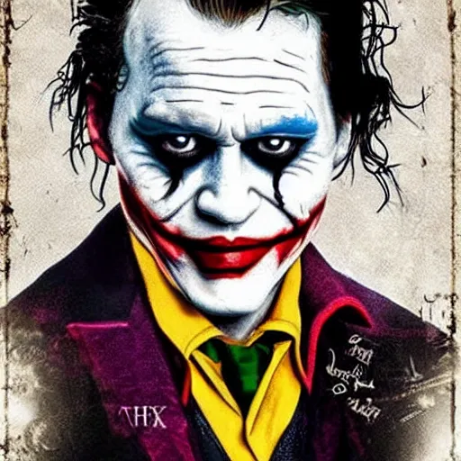 Image similar to prompt Johnny Depp as The Joker movie poster