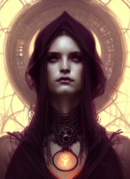 Image similar to Necromancer Sorceress, fantasy magic, undercut hairstyle, dark light night, intricate, elegant, sharp focus, illustration, highly detailed, digital painting, concept art, matte, art by WLOP and Artgerm and Greg Rutkowski and Alphonse Mucha, masterpiece