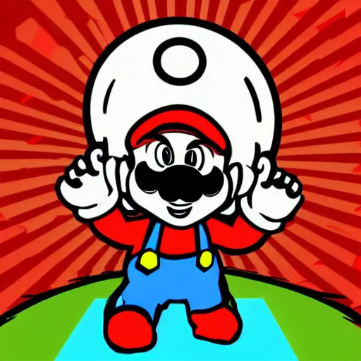 Image similar to svg sticker of a Pop-Wonder SuperMario, Mario-Wearing-a-red-hat, at a rave, spinning records, giant headphones rocking out, wearing headphones, huge speakers, dancing, rave, DJ, spinning records, digital art, amazing composition, rule-of-thirds, award-winning, trending on artstation, featured on deviantart