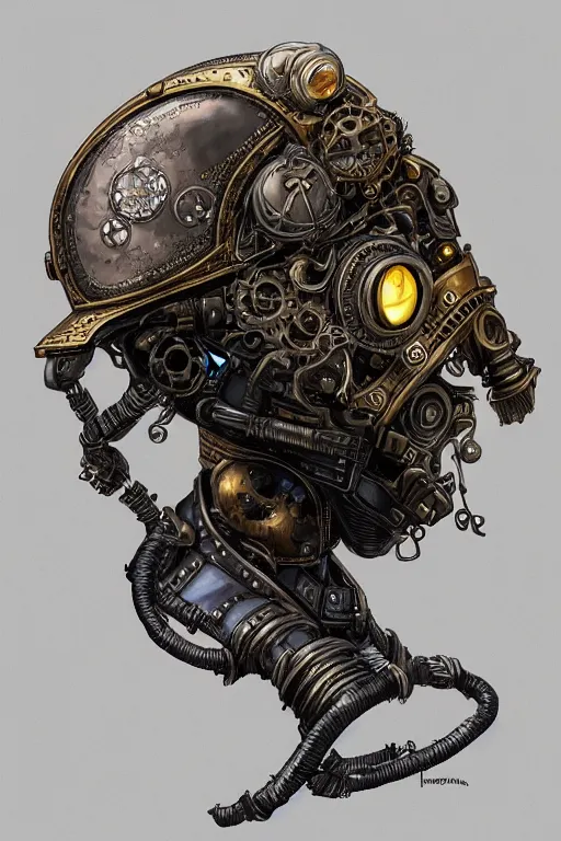 Image similar to steampunk helmet fantasy art mask robot ninja stylized digital illustration sharp focus, elegant intricate digital painting artstation concept art global illumination ray tracing advanced technology chaykin howard and campionpascale and cooke darwyn and davis jack