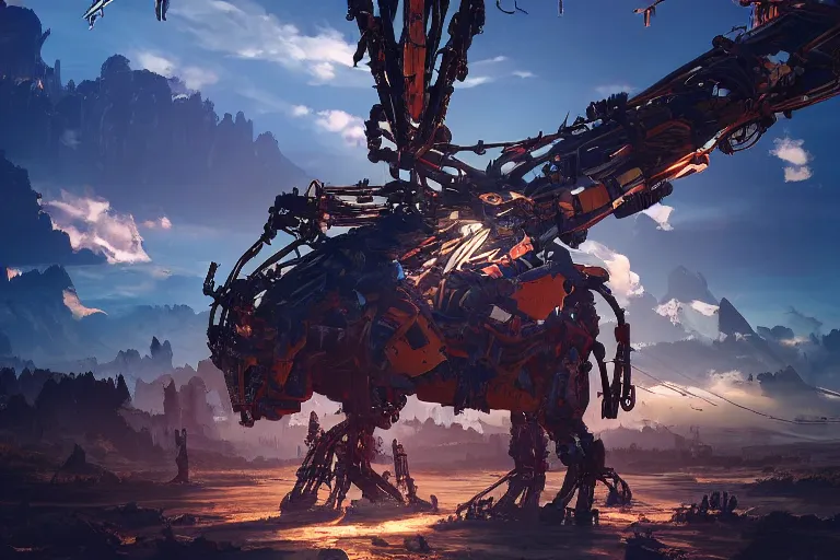 Image similar to sawtooth machine mecanical creature robot of horizon forbidden west horizon zero dawn radiating a glowing aura global illumination ray tracing hdr fanart arstation by ian pesty and alena aenami artworks in 4 k