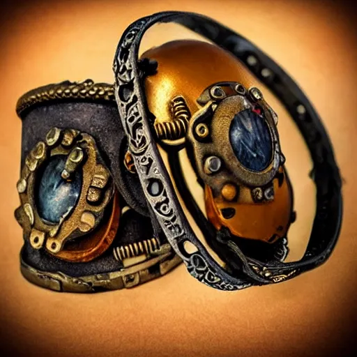 Prompt: A steampunk wristband that launches out a grapple using steam canisters, epic fantasy art style HD
