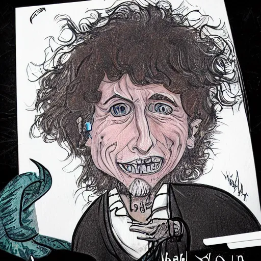 Prompt: illustration image for bob dylan as a magic the gathering creature, highly detailed, fantasy, cartoon style, painting