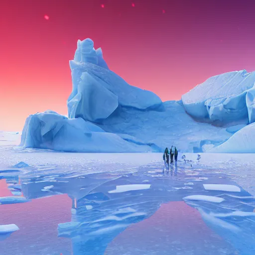 Prompt: Red Citadel on Arctic Ice. the image is like beautiful dream, 4k post-processing highly detailed, art station, unreal engine + cinematography by Wes Anderson, Wide angle shot, futuristic, volumetric light, Fuji film, intricate detail, hyperreal, hyperrealistic, 4K, Octane render, unreal engine cinematic, sublime atmosphere