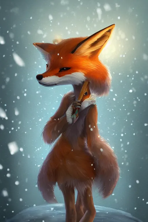 Image similar to a fox princess holding an umbrella, snow, backlighting, trending on artstation, digital art, furry art, studio ghibli