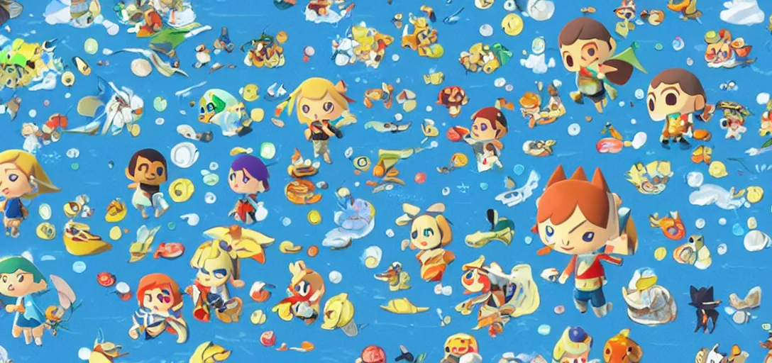 Image similar to pattern of water, wind waker, animal crossing, summer