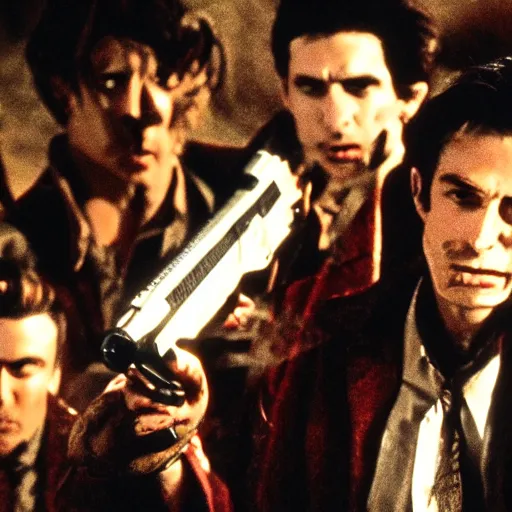 Image similar to <movie still quality=high lighting=awesome>Vampires Holding Guns</movie>