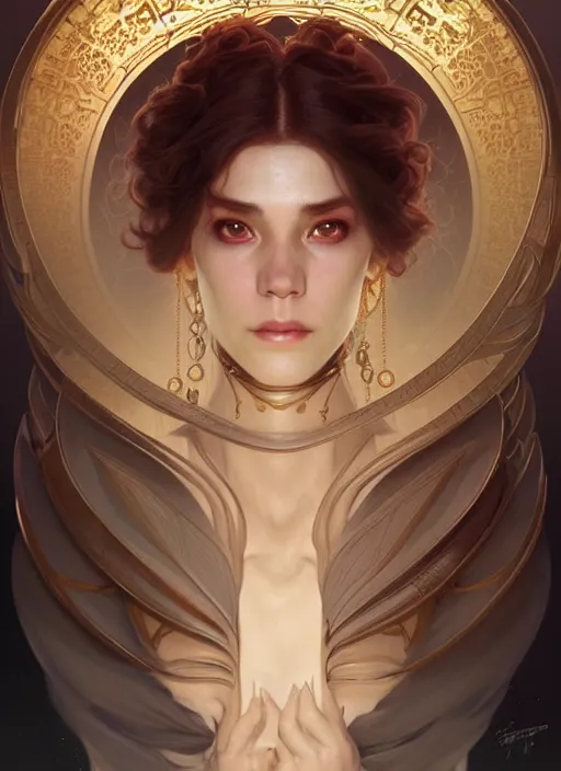 Image similar to symmetry!! portrait of a female sorcerer, dar fantasy, intricate, elegant, highly detailed, my rendition, digital painting, artstation, concept art, smooth, sharp focus, illustration, art by artgerm and greg rutkowski and alphonse mucha and huang guangjian and gil elvgren and sachin teng