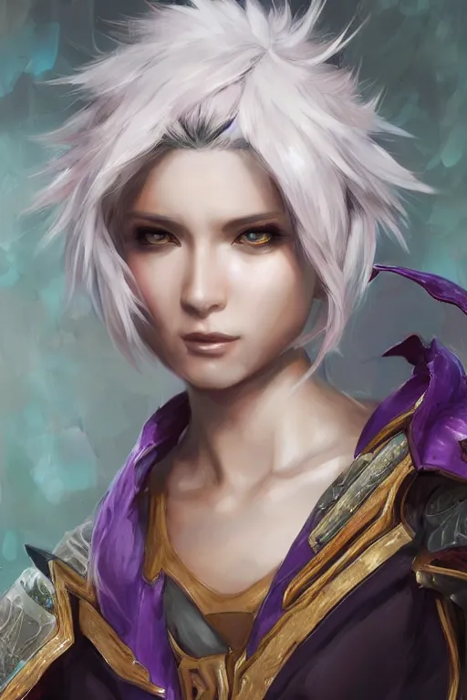 Image similar to A realistic anime portrait of a short white haired female rogue wearing an intricate medium armor, middle eastern, purple eyes, digital painting, by Stanley Artgerm Lau, Sakimichan, WLOP and Rossdraws, digtial painting, trending on ArtStation, SFW version