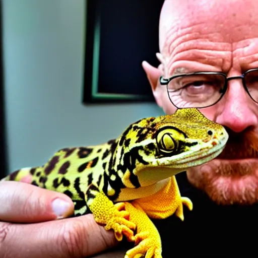 Prompt: walter white holding a leopard gecko