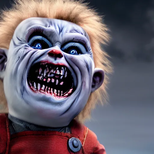 Image similar to screaming chucky doll as the white walkers on game of thrones octane render