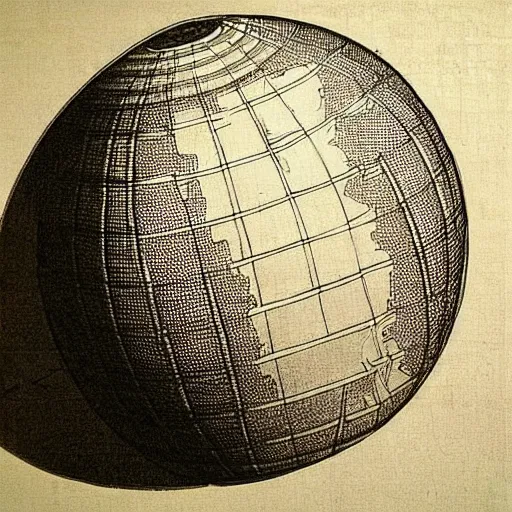 Prompt: “an old technical drawing of a hot air balloon between clouds, the balloon fabric is made of a round spherical world map of the earth. sepia. The basket is woven of wood.”