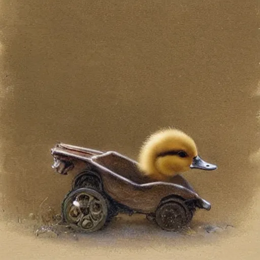 Image similar to ( ( ( ( ( baby duck driving an rc car. muted colors. ) ) ) ) ) by jean - baptiste monge!!!!!!!!!!!!!!!!!!!!!!!!!!!