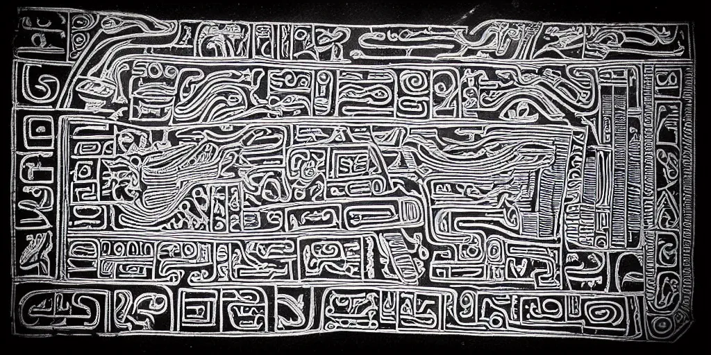 Image similar to mayan hieroglyph blueprints to a spaceship