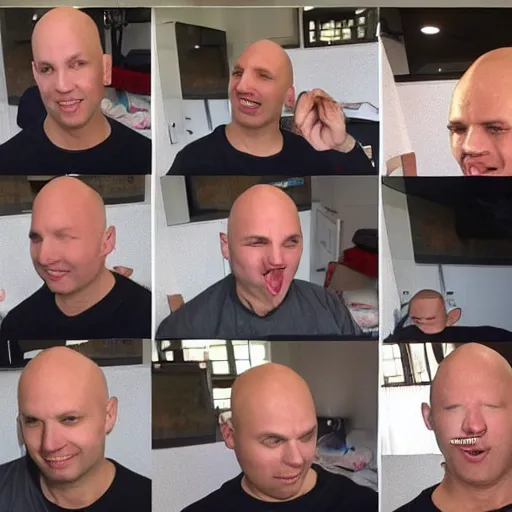 Image similar to people pointing at a bald person, shaving head while people point, everyone watching someone shave their head, pointing at a bald person, people with hair laughing at bald people, cornering a bald person, scared bald people