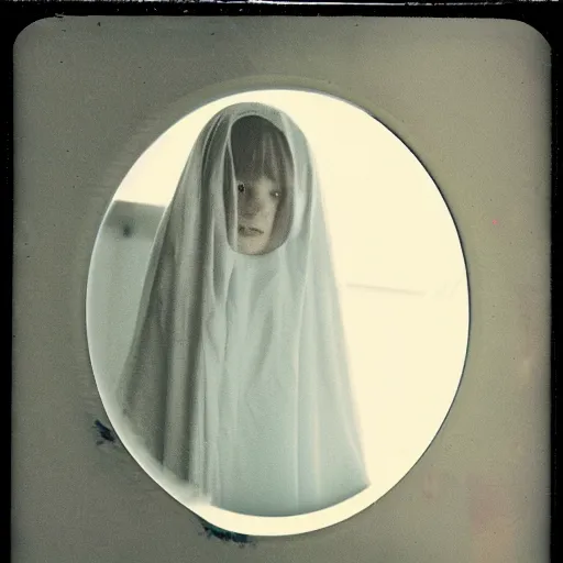 Image similar to adorable floating ghost photo taken with a polaroid, smol, aesthetic, 1 9 9 0 s