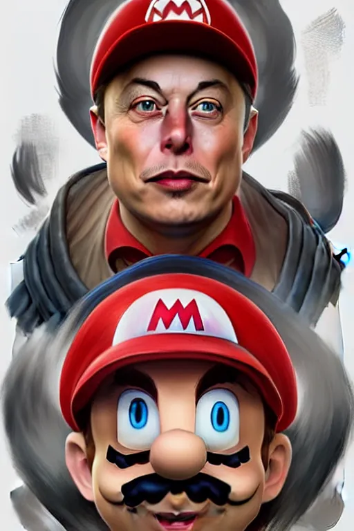 Prompt: elon musk as mario from the super mario bros, realistic portrait, symmetrical, highly detailed, digital painting, artstation, concept art, smooth, sharp focus, illustration, cinematic lighting, art by artgerm and greg rutkowski and alphonse mucha