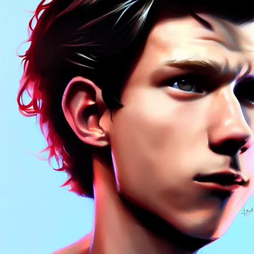 Image similar to Tom Holland, by WLOP, artgerm