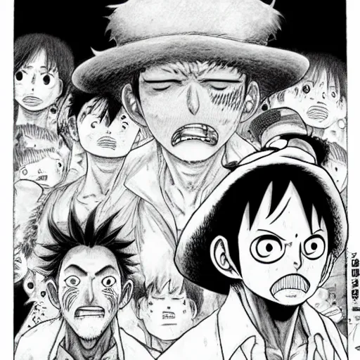 Image similar to [ luffy mustache ] ( by kim jung gi ) ( by kentaro miura ) ( by takao saito )