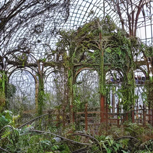 Image similar to abandoned overgrown art nouveau winter garden, epic details