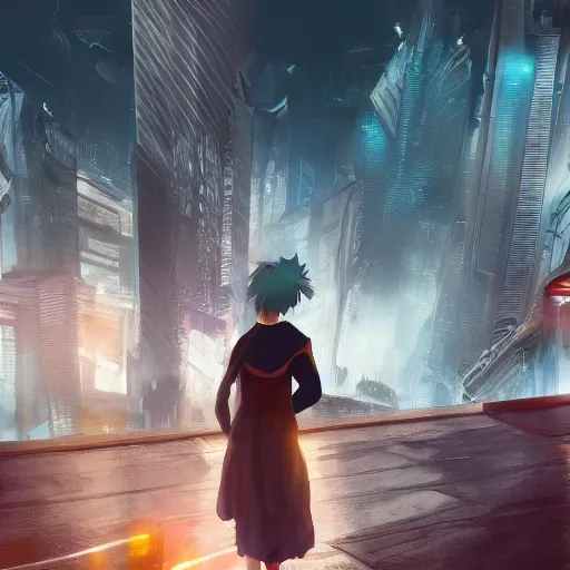 Image similar to a couple facing the desperate call of the void, futuristic cityscape, unreal 5 render, vivid colors, high detail, clear weather, studio ghibli, history painting, digital art, octane render, beautiful composition, trending on artstation, award - winning photograph, masterpiece