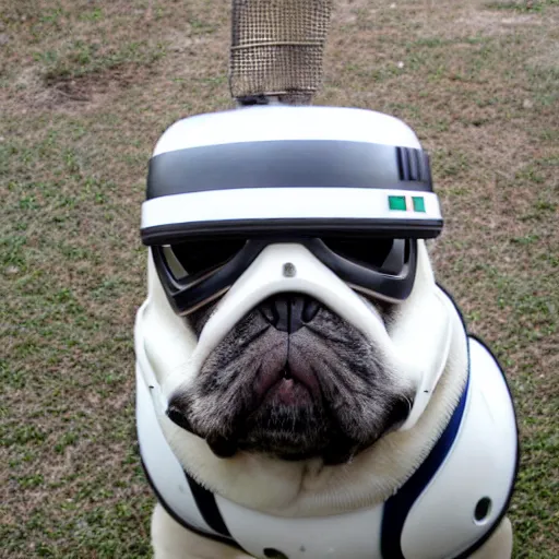 Prompt: a pug wearing stormtrooper armor, photo, detailed