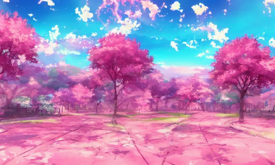 Prompt: a magical pink landscape, anime style