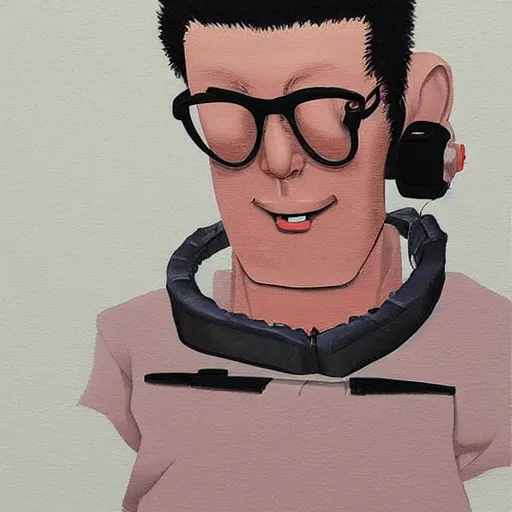 Image similar to fun round minimalist character, oil painting by katsuhiro otomo