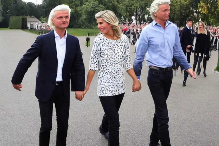 Image similar to princess maxima and geert wilders holding hands romatically