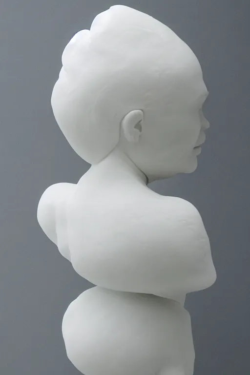 Prompt: full head and shoulders, female porcelain sculpture by daniel arsham and raoul marks, smooth, all white features on a white background, detailed white 3 d giant poppies on the head