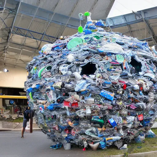 Image similar to enormous alien mothership made from plastic garbage