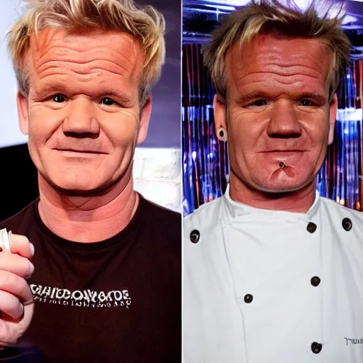 Prompt: gordon ramsey, lipstick, makeup, very cute, professional makeup, eyeliner, fashionista, dress