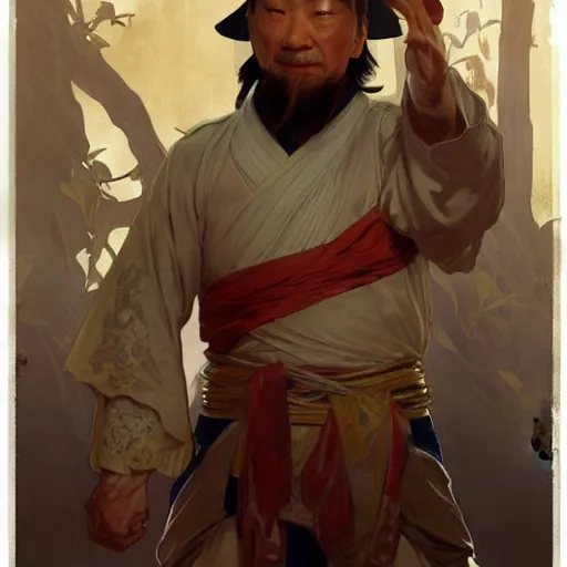 Image similar to Concept art, A Chinese kung fu master, 8k, alphonse mucha, james gurney, greg rutkowski, john howe, artstation