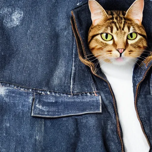 Prompt: yearbook style photo of cat on jacket cowboy