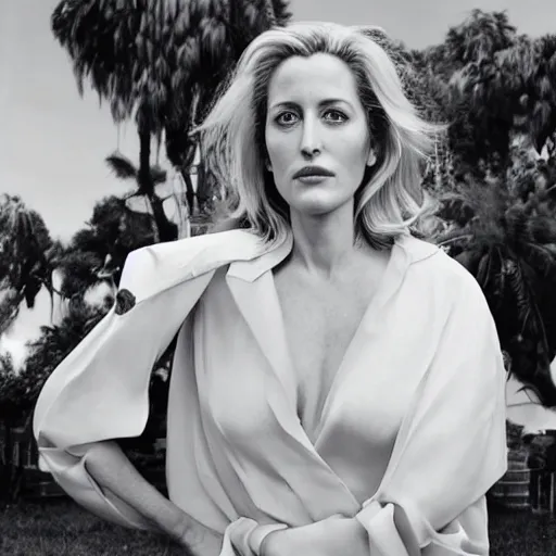 Image similar to a portrait of gillian anderson by aaron ruell and mario testino