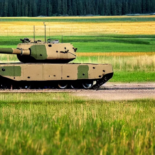 Prompt: a canadian tank on an alberta field