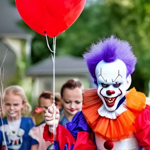 Image similar to pennywise the clown hosting a childrens party