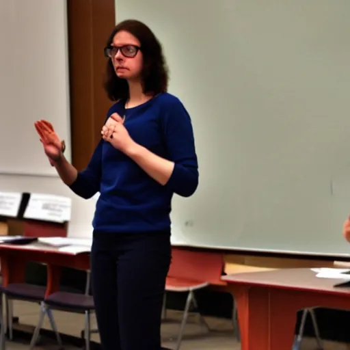 Image similar to Caenorhabditis elegans giving a lecture at a university in front of scholars