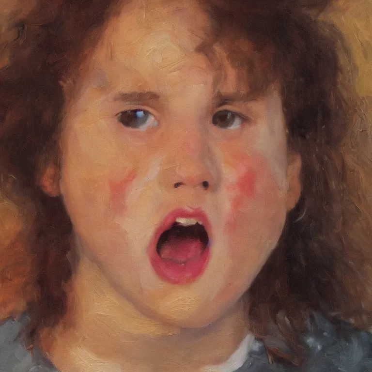 Prompt: warmly lit close up studio portrait of young angry! teenage Elaine Benes angrily singing, impasto oil painting thick brushstrokes by Cy Twombly and Anselm Kiefer , trending on artstation dramatic lighting Expressionism