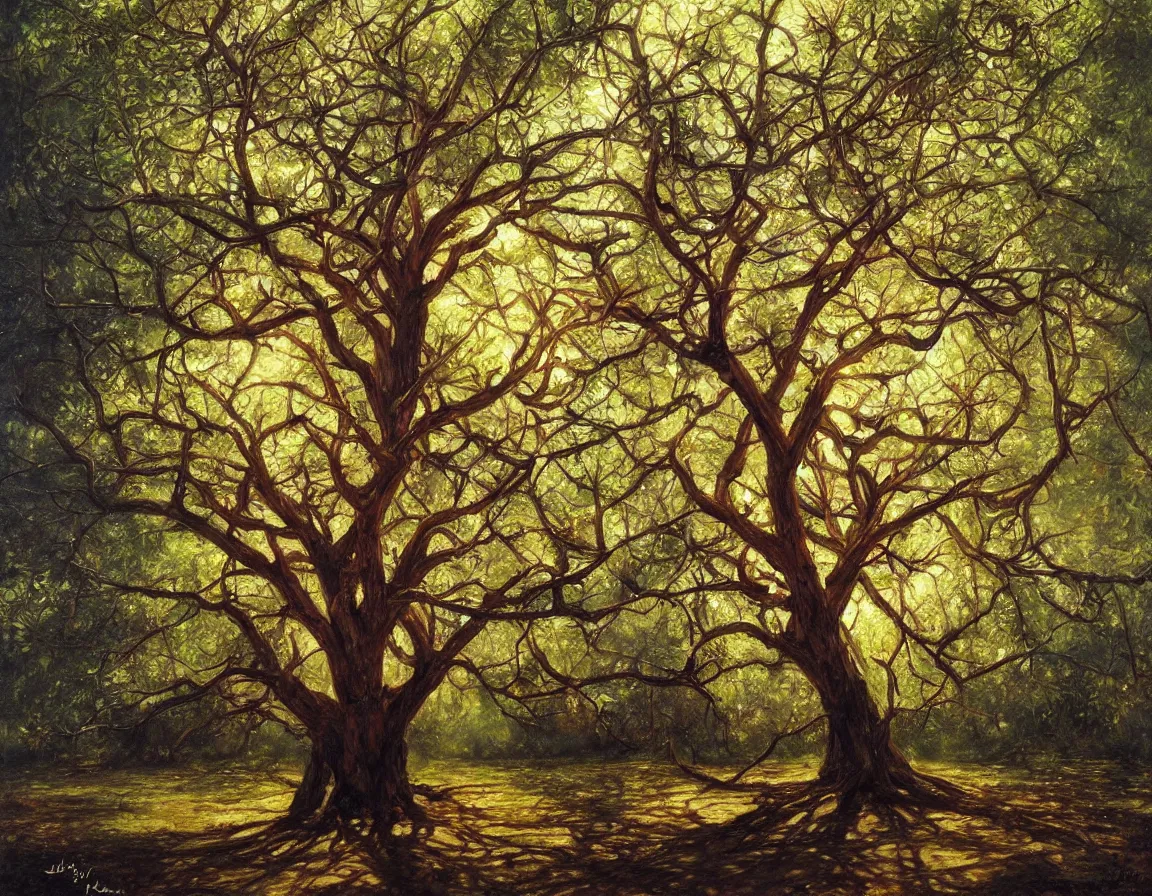 Prompt: hyper realistic oil painting of tree of life, hd, hdr, by jan matejko, ultra detailed, high resolution