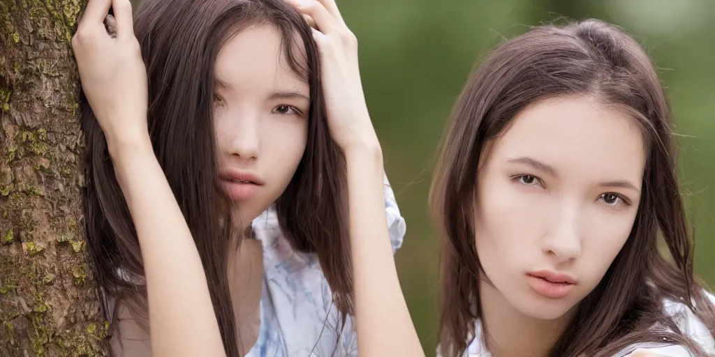 Prompt: photo of slim girl model, 20yo, face close-up, high detail, natural outdoor spaces, sharp, Canon- 70-200mm lens