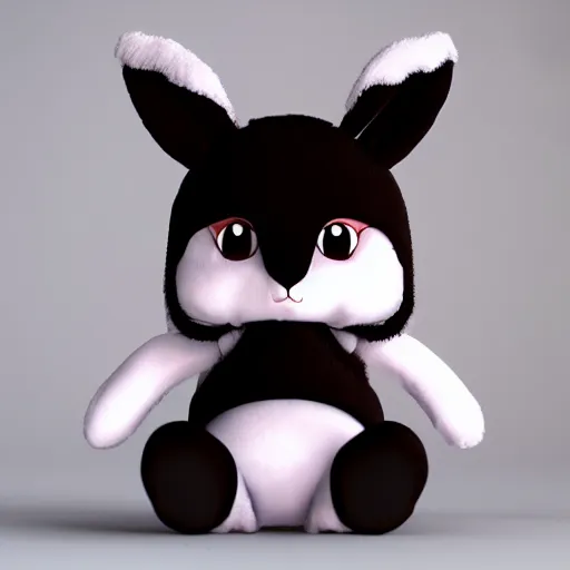 Image similar to cute fumo plush bunny girl, floppy ears, gothic maiden, alert, furry anime, vray