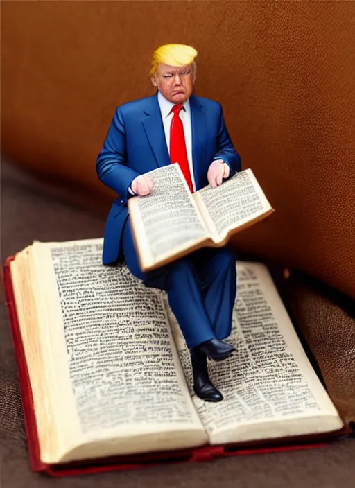 Prompt: 80mm resin detailed miniature of Donald Trump reading the bible, Product Introduction Photos, 4K, Full body
