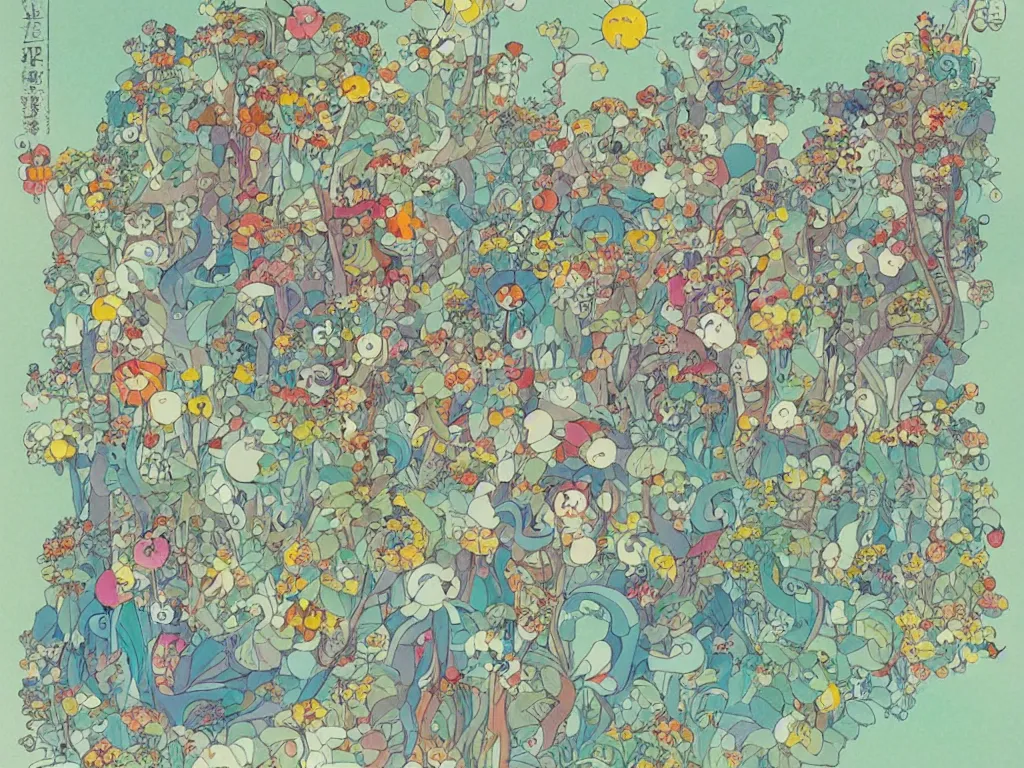 Prompt: colorful blueprint sideview of a fairytale forest, illustration, concept art, colorful, beautiful, studio ghibli, hayao miyazaki, takashi murakami, alfons mucha, manga, cute and adorable